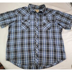 Wrangler Western Country Cowboy Shirts Pearl Snap Mens L Blue Plaid